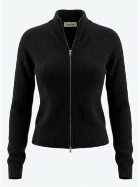 Vintage Neiman Marcus Cashmere Cardigan Gold Knit Zip Black Sz S Hong Kong Soft